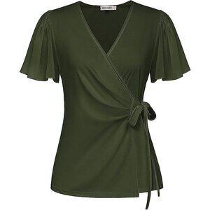 2025 Womens Summer Tops Dressy Business Casual Chiffon Short Sleeve